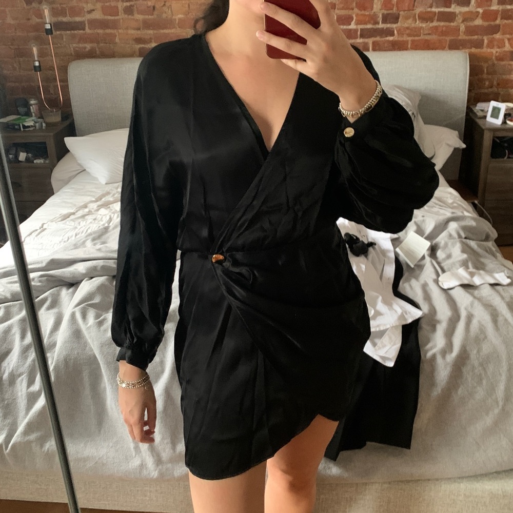Zara black satin wrap mini dress size small
